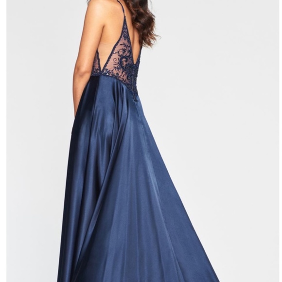 Faviana Sheer Blue Prom Dress - Picture 3 of 14